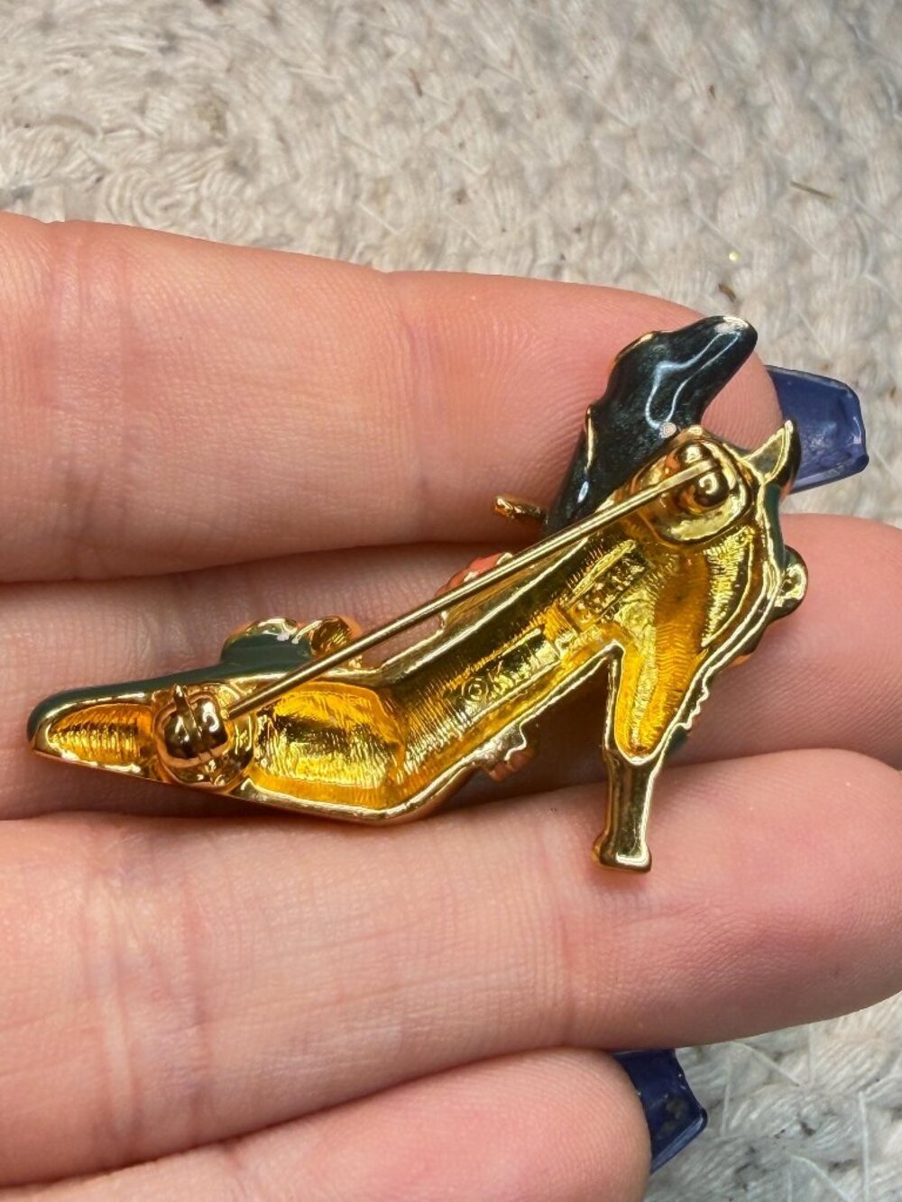 KJL Kenneth Jay Lane High Heel Shoe Brooch | Vintage Green Enamel Gold Tone Stil - Picture 5 of 9